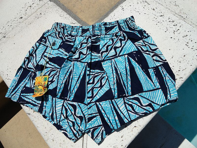 NEW Vintage 60s Blue Tapas Print Swim Trunks size L